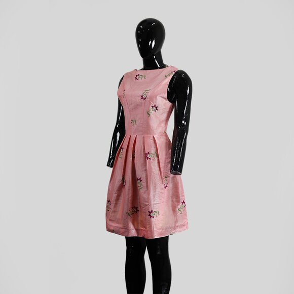 Vark M Floral Embroidered Pink A-Line Dress Summer Party - Picture 2 of 4